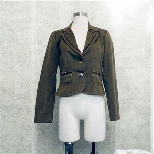 Rampage Brown Herringbone Bow Velvet Blazer Jacket Medium M Patch